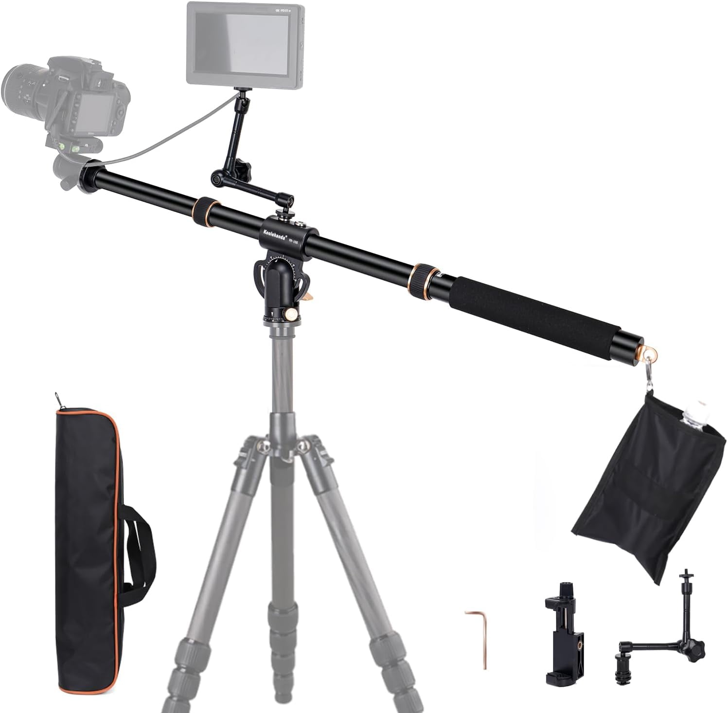 Koolehaoda Tripod Extension Arm 41" Retractable Horizontal Center Column 360° Rotatable 180°Vertical Adjustable Tripod Boom with Sandbag for Camera Macro Overhead Photography, Load Up to 33lbs