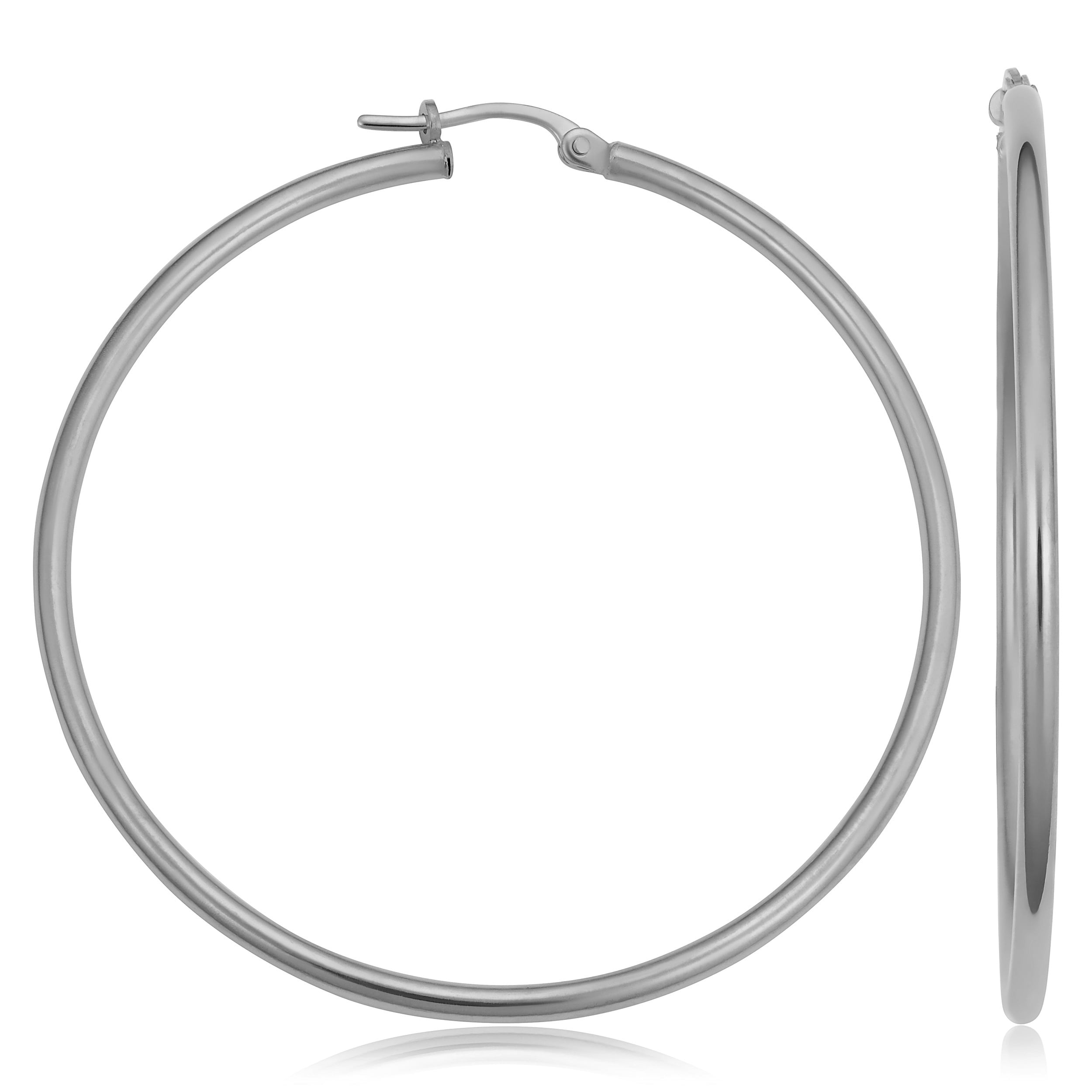 10k White Gold Polished Hoop Earrings (2x50mm)