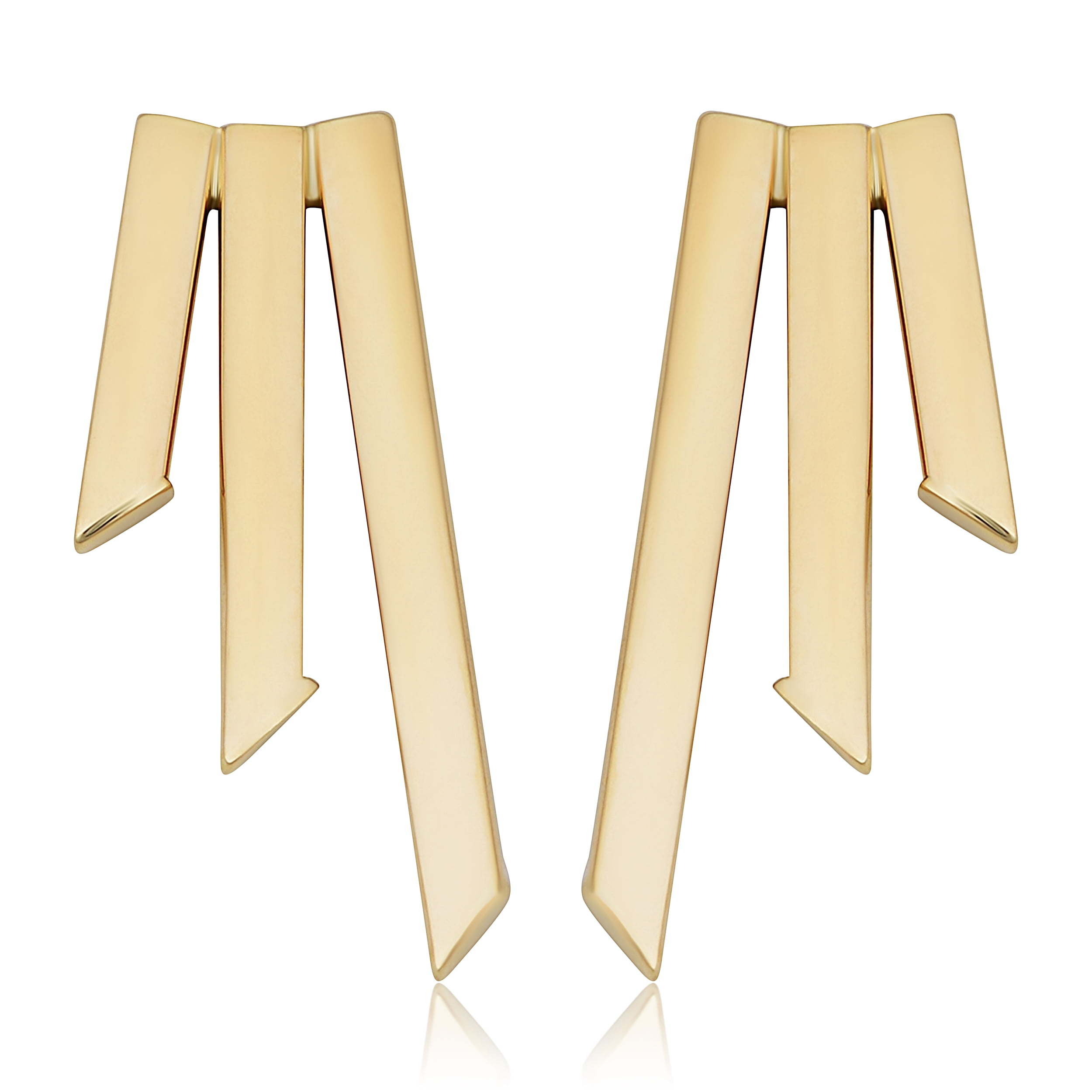 FREMADA Kooljewelry 10k Yellow Gold Triple Bar Earrings Minimalist Jewelry