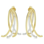 FREMADA KoolJewelry 14k Two-tone Yellow and White Gold Curved Bar Front Back Double Sided Earrings