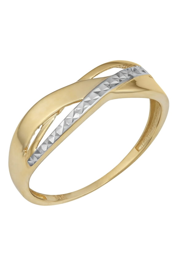 KoolJewelry 14k Two-tone Gold Diamond-cut High Polish Highway Ring