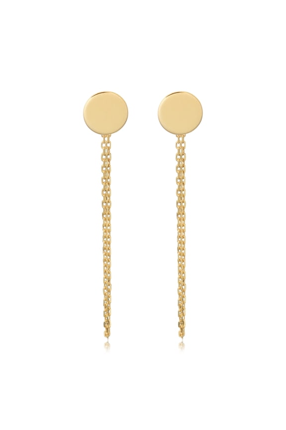 KoolJewelry 14k Yellow Gold 6mm Disc Stud Drape Earrings
