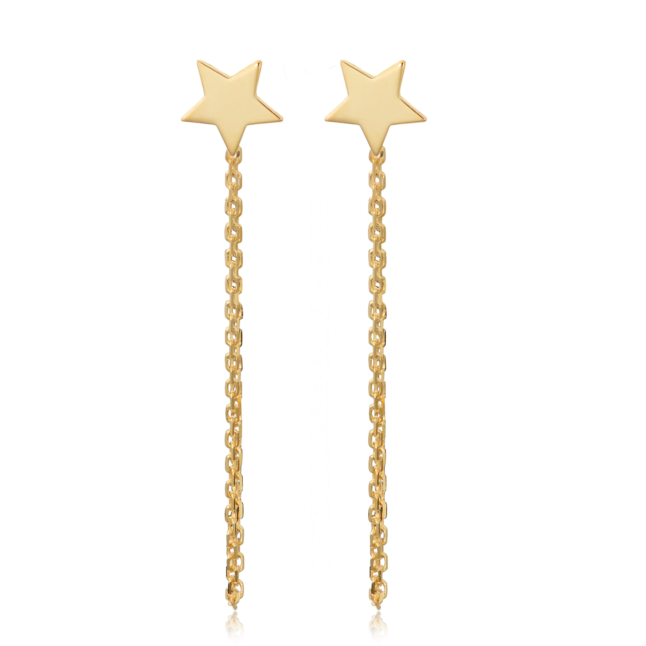 Kooljewelry 14k Yellow Gold 6mm Star Stud Drape Earrings