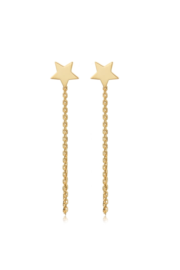 KoolJewelry 14k Yellow Gold 6mm Star Stud Drape Earrings