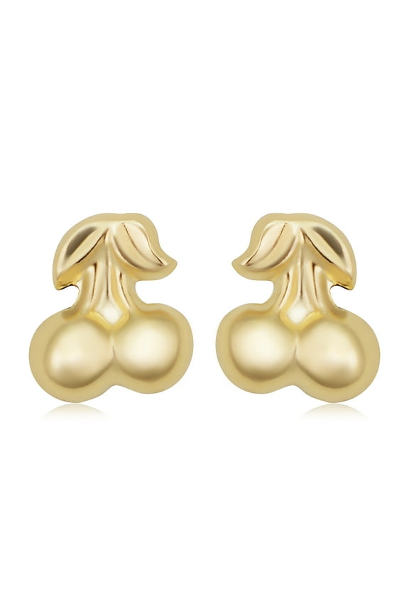 KoolJewelry 14k Yellow Gold Cherry Stud Earrings with Scew Backs
