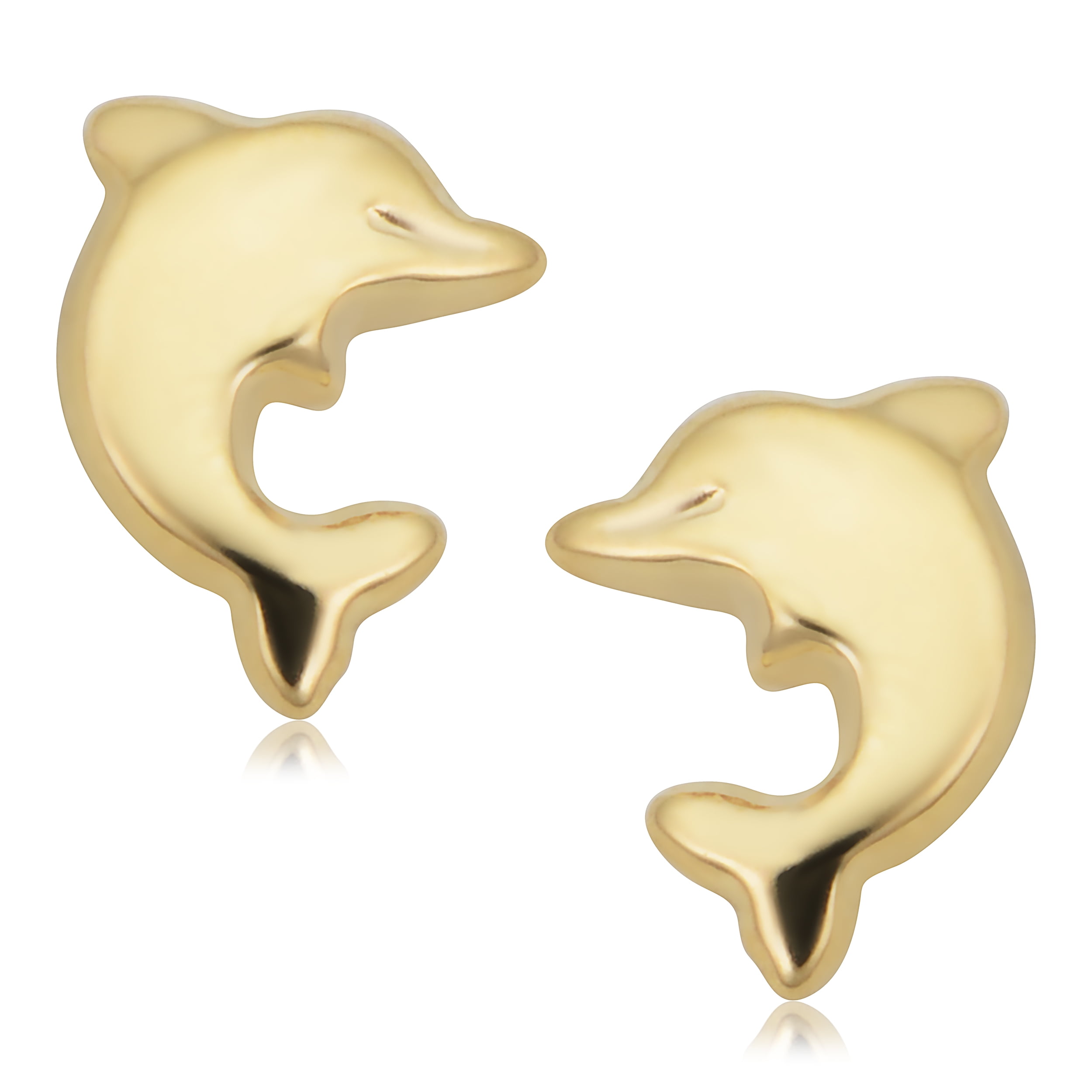 FREMADA KoolJewelry 14k Yellow Gold Dolphin Stud Earrings