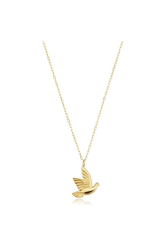 KoolJewelry 14k Yellow Gold Flying Small Bird Dove Adjustable Necklace (adjusts to 17 or 18 inch)