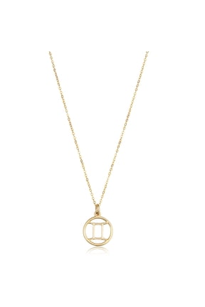 14k Yellow Gold Gemini Zodiac Pendant Minimalist Necklace (18 inch)