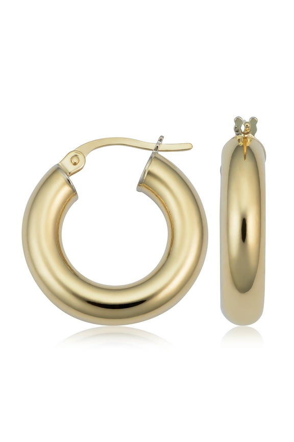 14k Yellow Gold Thick Polished Hoop Earrings (4x10 mm)