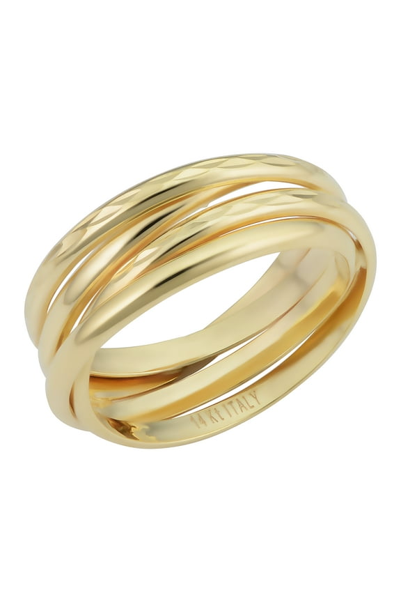 KoolJewelry Minimalist 14k Yellow Gold 7.5 mm Diamond-cut Stacked Coil Ring (size 6)