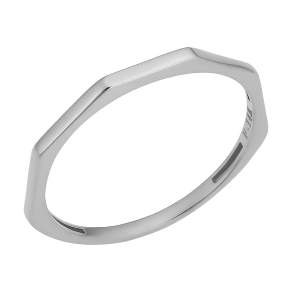 KoolJewelry Minimalist Women's 14k White Gold 1.5mm Hexagon Geometric Ring (size 8)