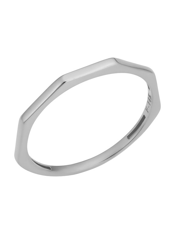 KoolJewelry Minimalist Women's 14k White Gold 1.5mm Hexagon Geometric Ring (size 8)