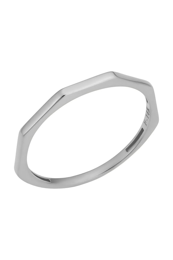 KoolJewelry Minimalist Women's 14k White Gold 1.5mm Hexagon Geometric Ring (size 9)