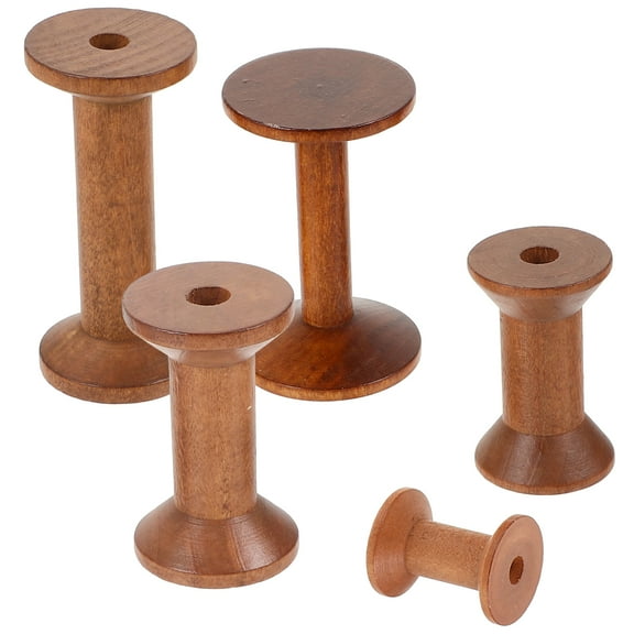 Koolleo 5pcs Wood Yarn Holder Sewing Spools Holder Thread Holder Wooden Thread Spools Sewing Thread Spools