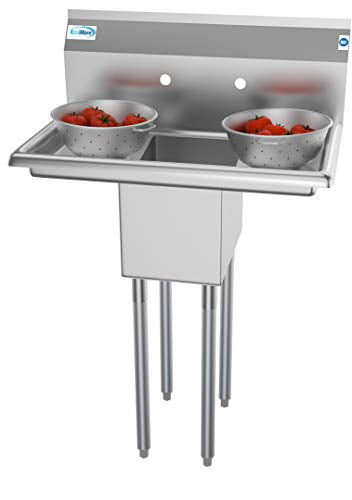KoolMore - SA101410-10B3 1 Compartment Stainless Steel NSF Commercial Kitchen Prep & Utility Sink with 2 Drainboards - Bowl Size 10" x 14" x 10", Silver
