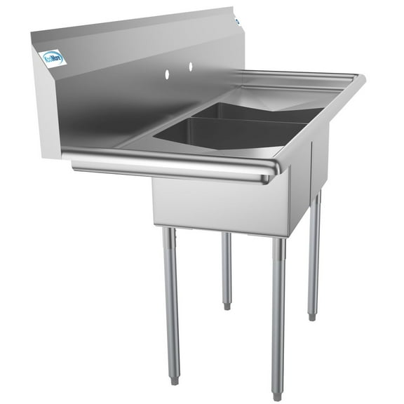 Koolmore 56 in. Two Compartment Stainless Steel Commercial Sink with 2 Drainboards