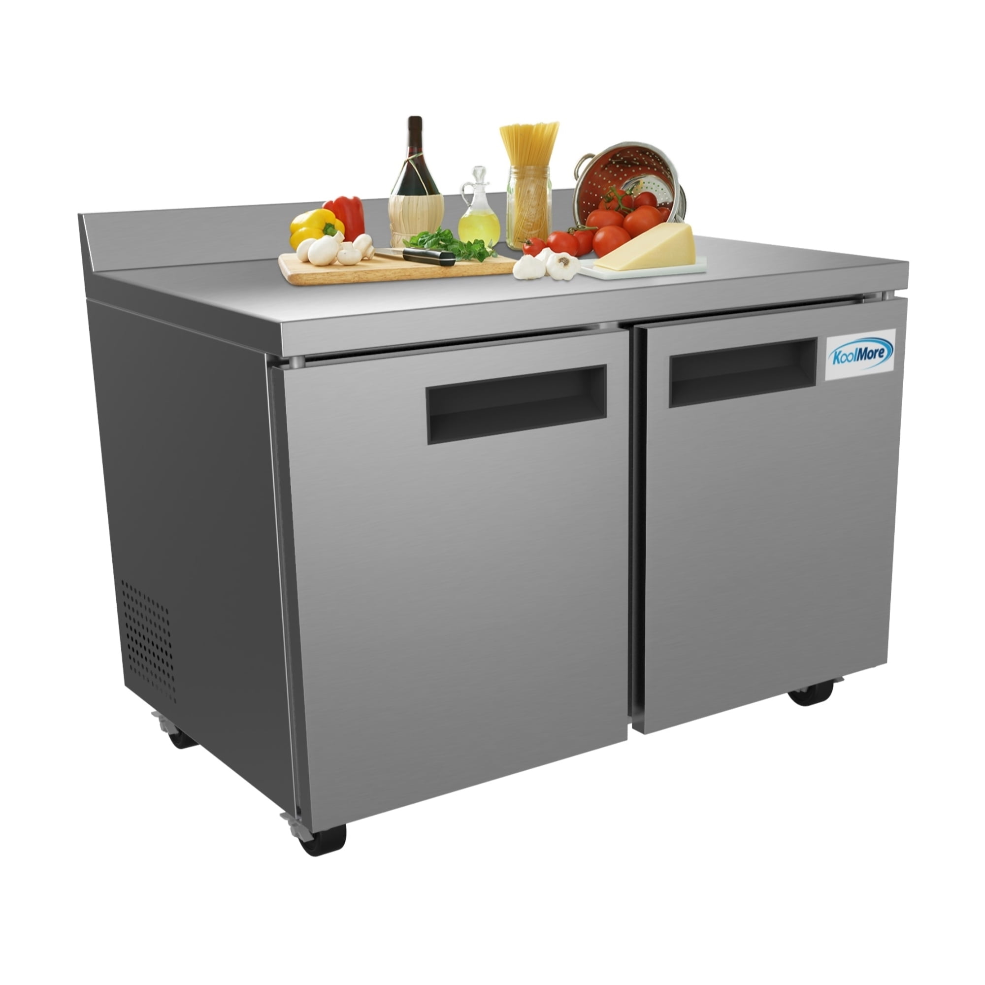 KoolMore 48" Stainless Steel 2 Door Worktop Commercial Freezer with 3 1/2 Backsplash - 12 cu.ft, FWT-2D-12C