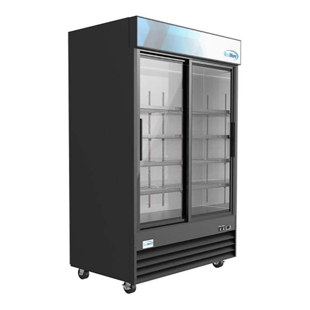 KoolMore MDR-2D-GSLD Commercial Glass 2 Door Display Refrigerator Merchandiser - Upright Beverage Cooler with LED Lighting - 45 Cu. Ft., Black
