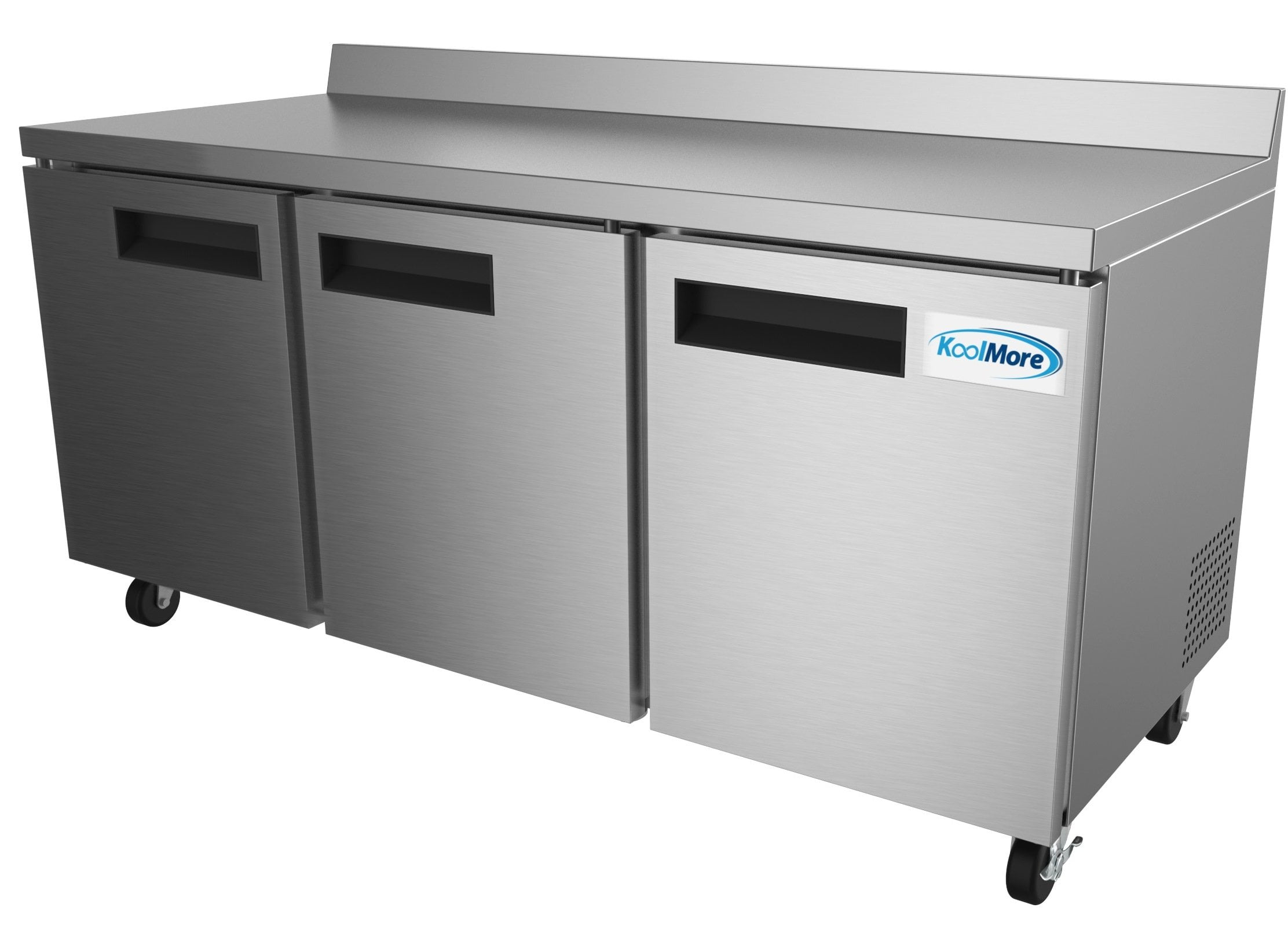 KoolMore 72" Stainless Steel 3 Door Worktop Commercial Refrigerator with 3 1/2 Backsplash - 16.9 cu.ft