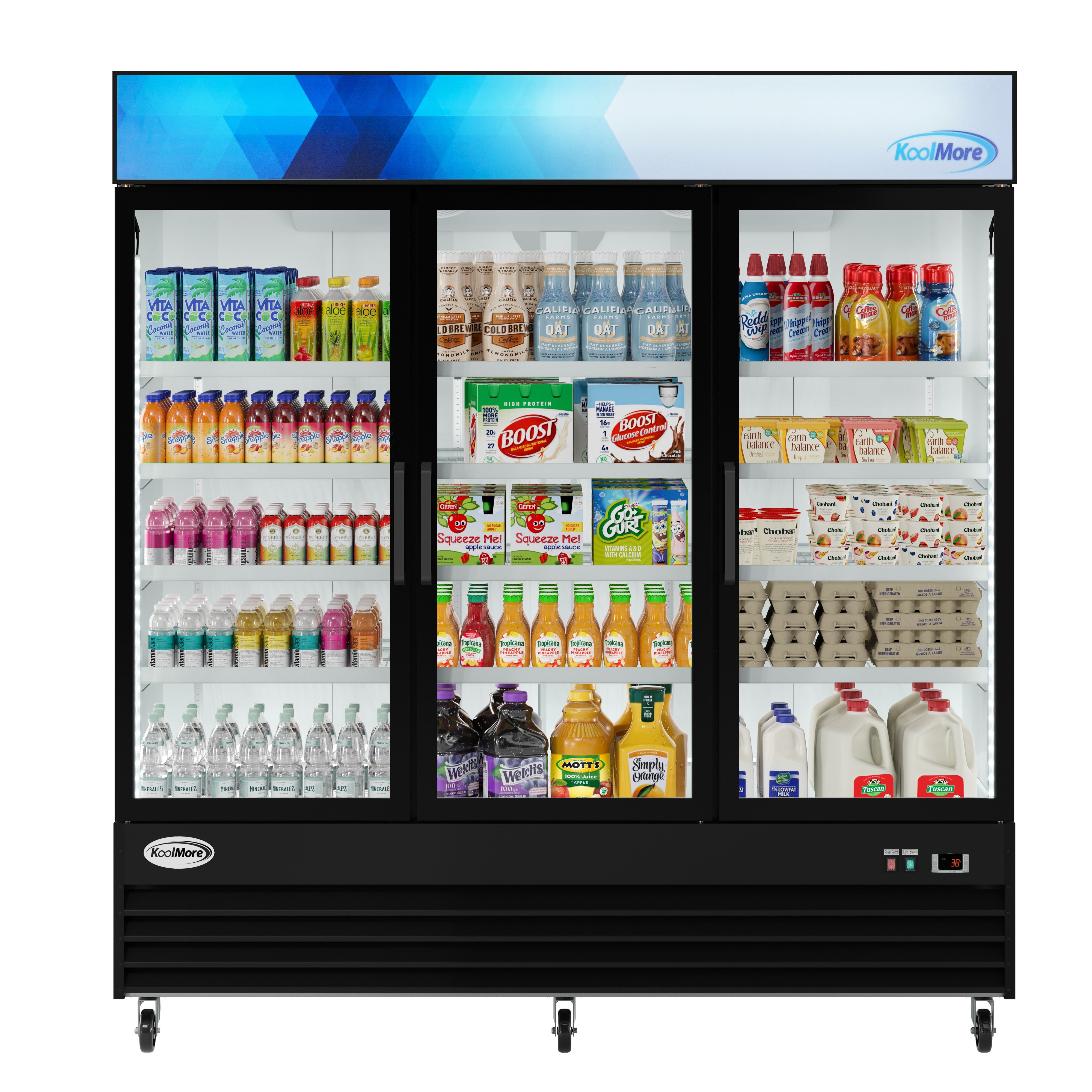 Koolmore 78 in. Three Glass-Door Merchandiser Refrigerator - 53 Cu ft.