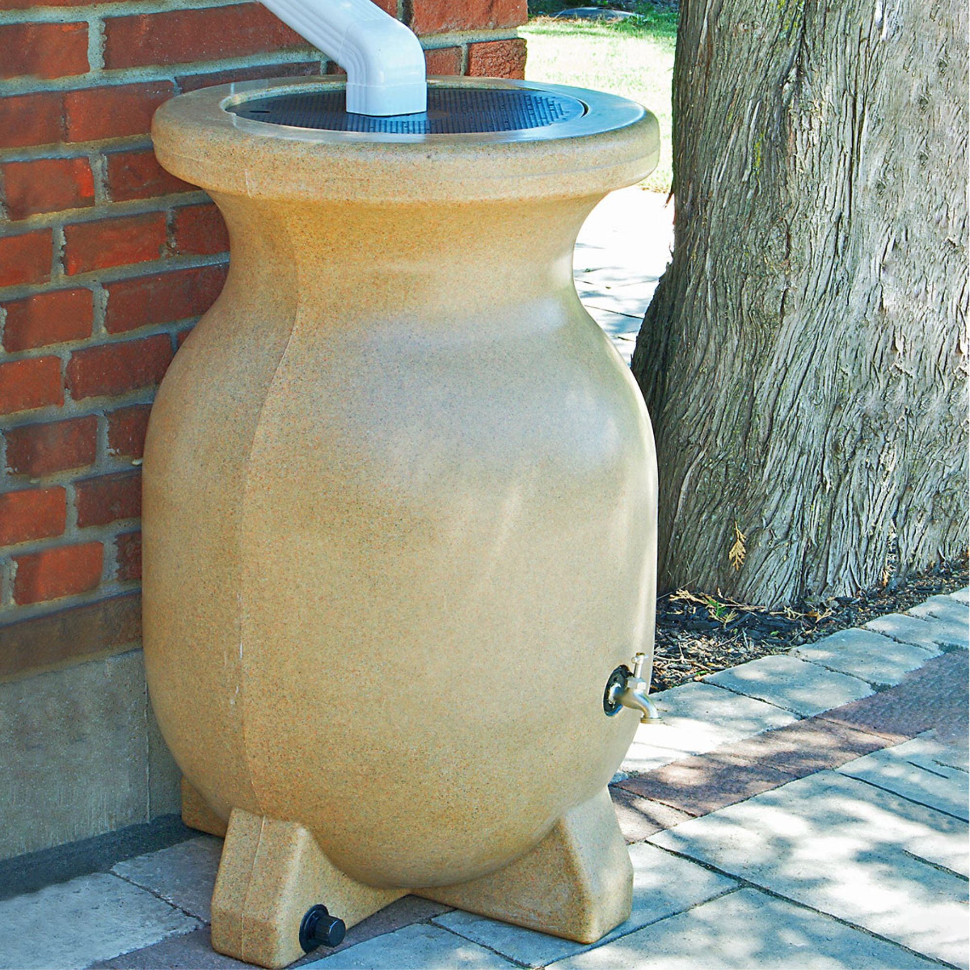 Beige Sandstone-Look 55 Gallon Rain Barrel with Brass Tap