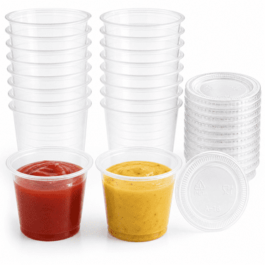 TashiBox Plastic Portion Cups with Lids [2 Ounce, 200 Sets] Disposable ...