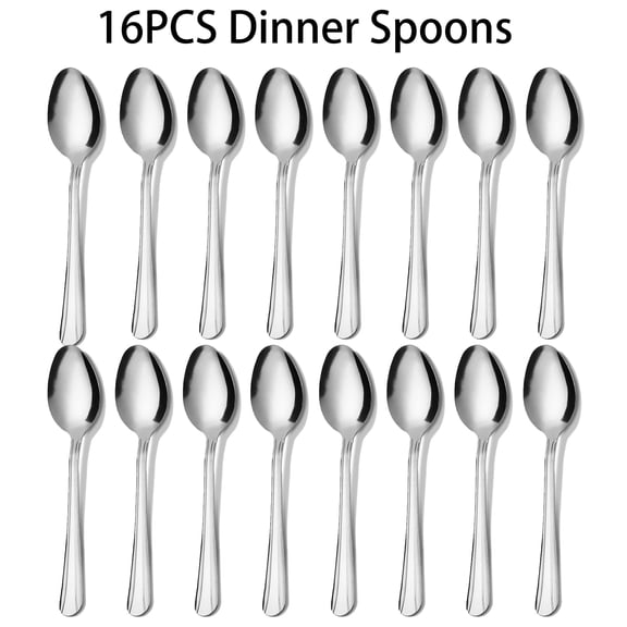 16 Pieces Dinner Spoons, 7.1 inch Stainless Steel Spoons Silverware, Table Spoon for Home Kitchen Restaurant, Kitchen Essential Dinner Spoons, Dishwasher Safe