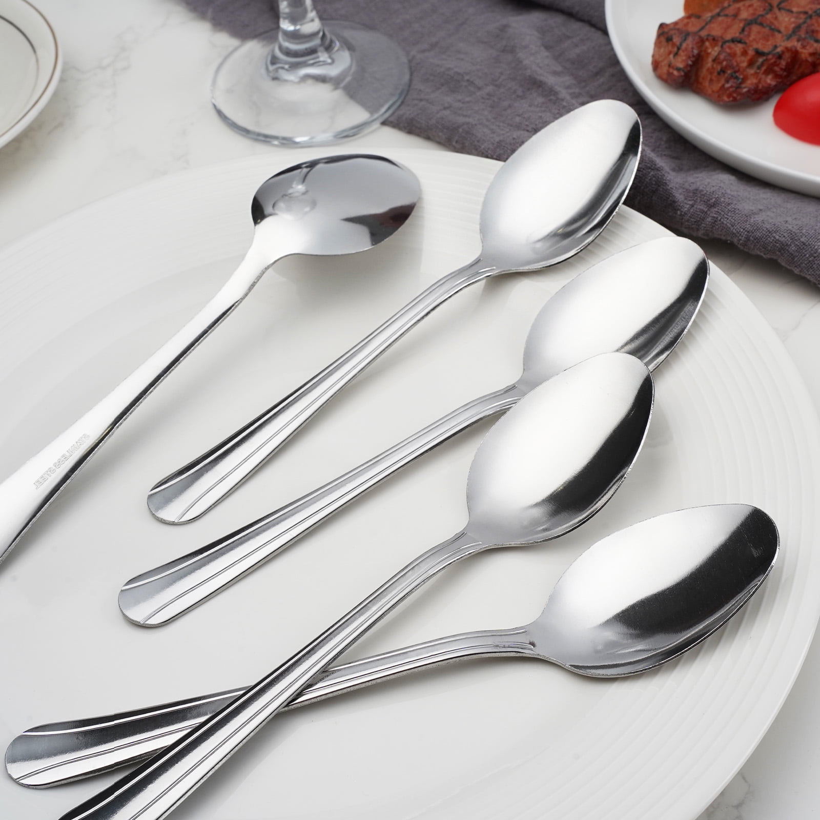 TIKA 6-Pack 7.5'' Long Handle Stainless Steel Spoons for Dessert