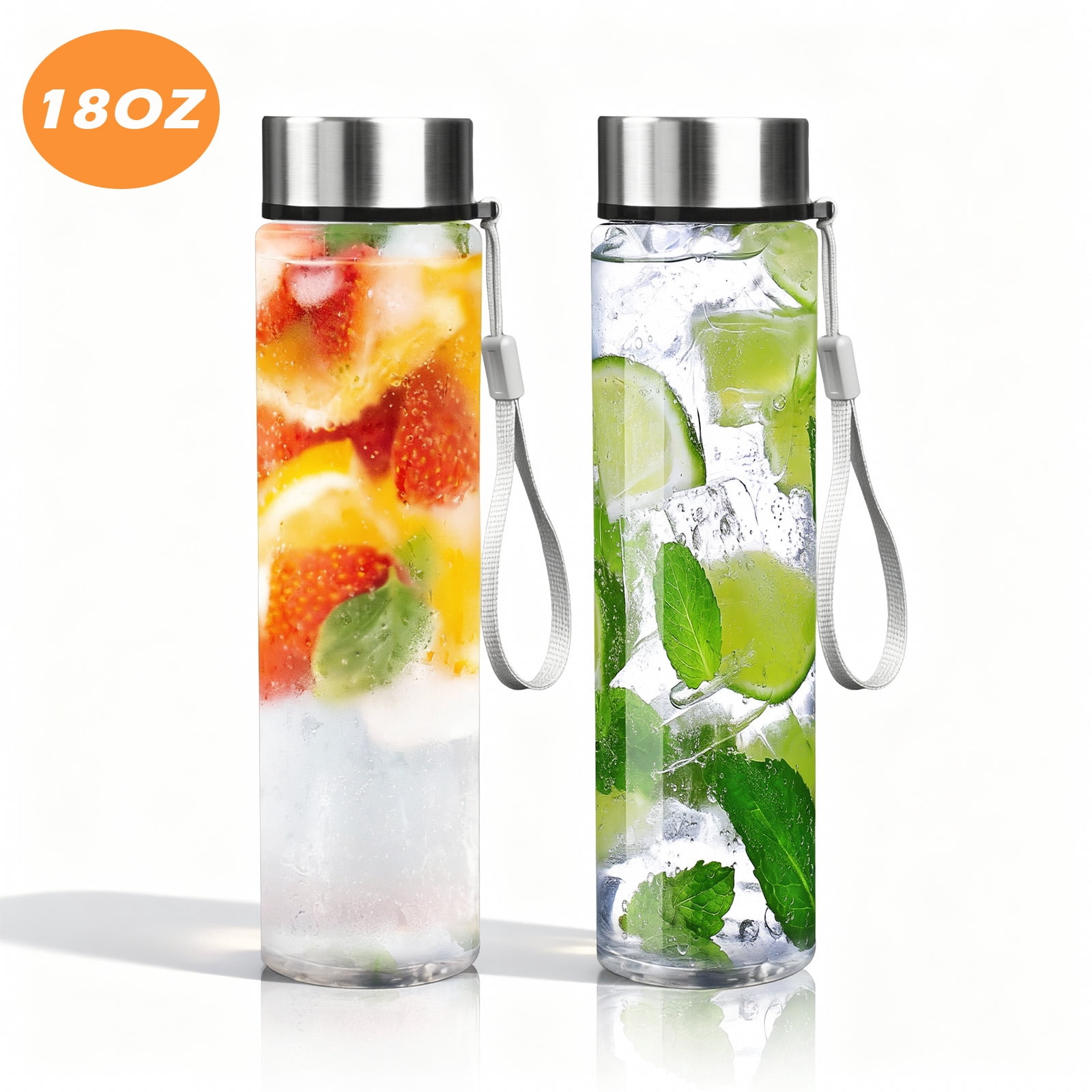 Koomade 2-Pack 18oz Clear Plastic Tumblers with Strap, Leak-Proof