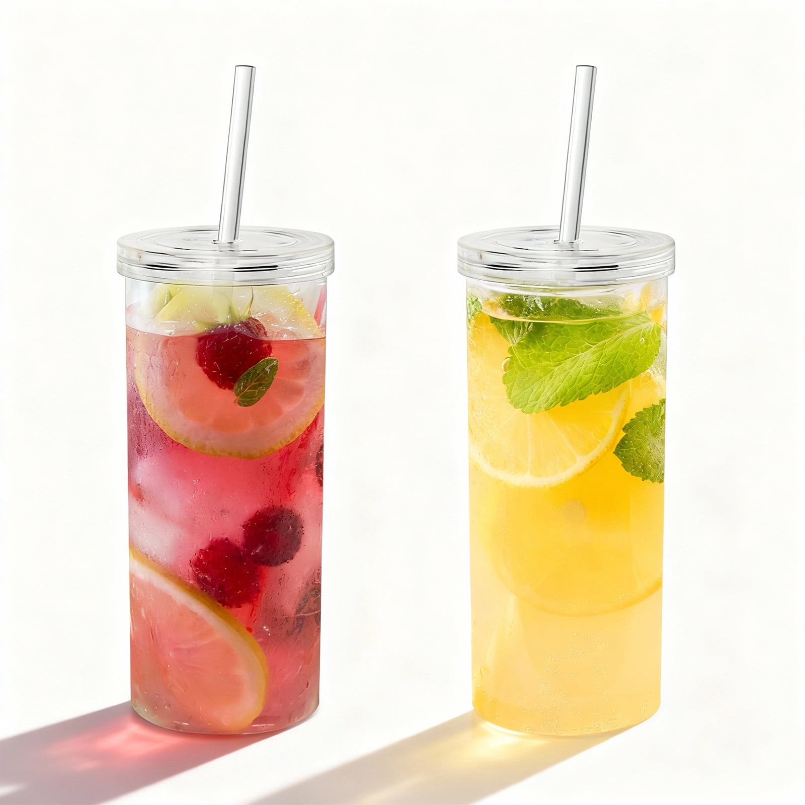 Koomade 2-Pack 20oz Clear Plastic Tumblers with Straws, Shatter-Resistant