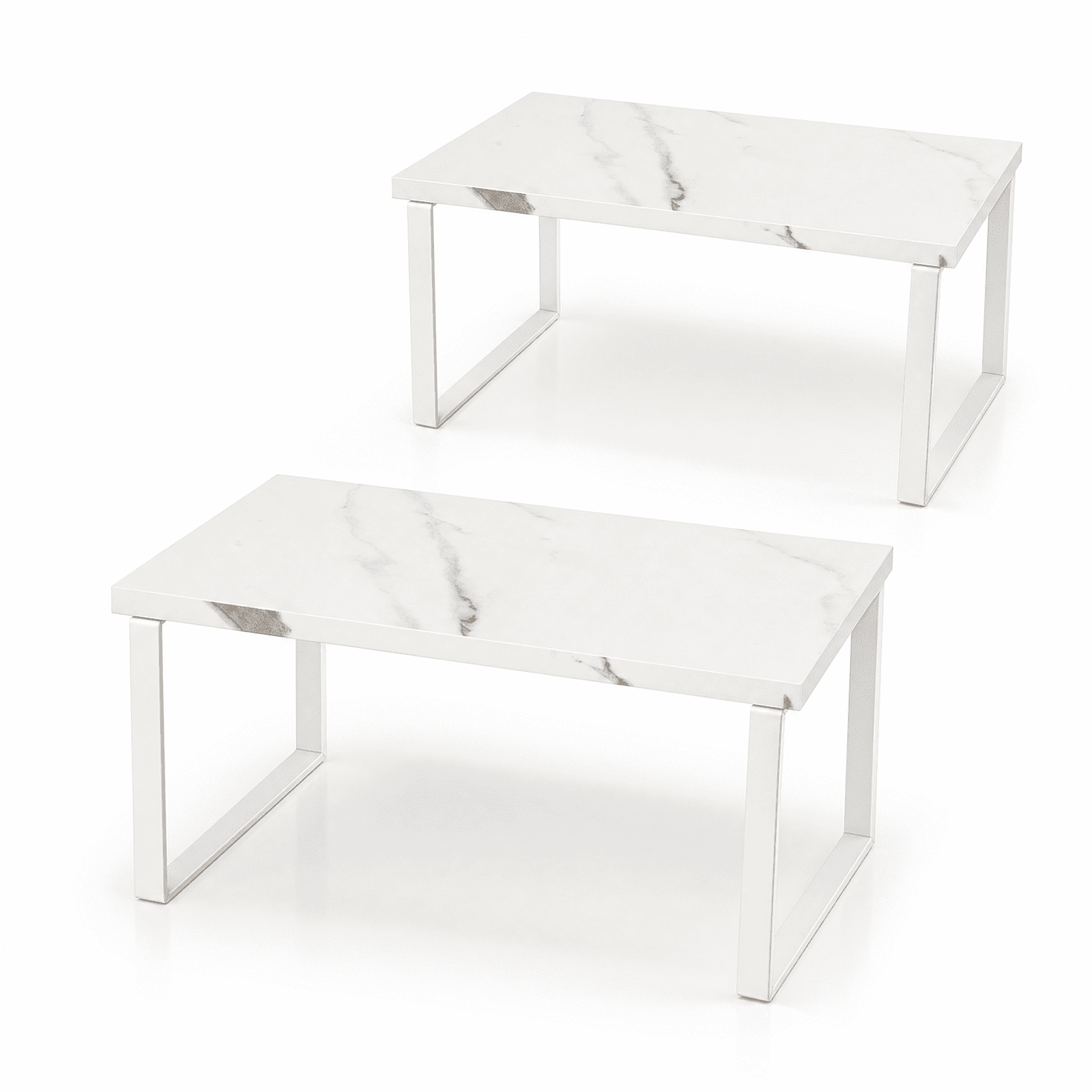 Koomade 2 Pack Cabinet Organizers Shelves,Cabinet Pantry Storage Rack, Pantry Cupboard Rack for Kitchen, 11.7''W,Marble grain + White