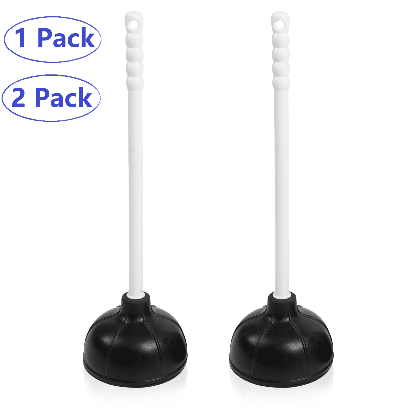 Koomade 2 Pack Toilet Plunger with Ergonomic Plastic Handle Pump Declogger Sink