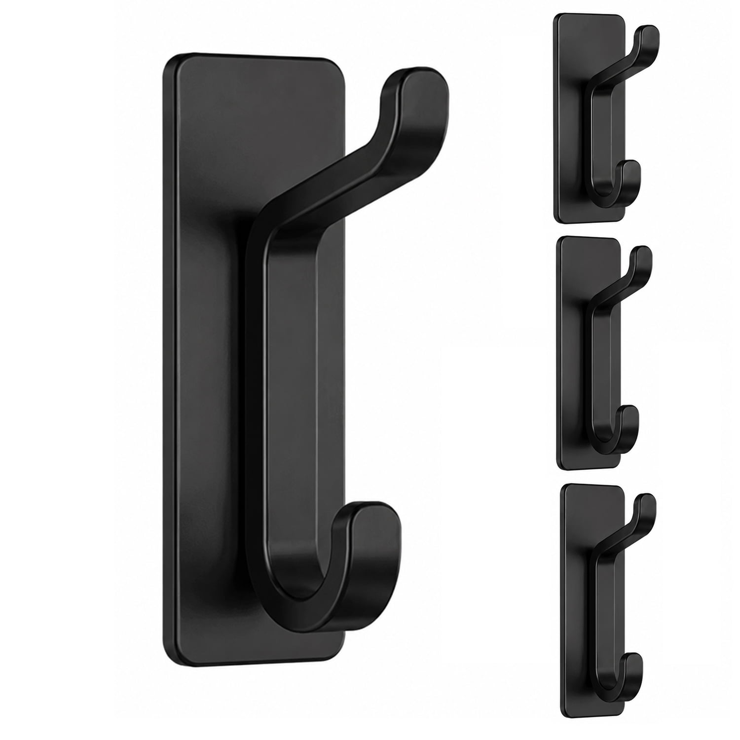 Koomade 4 Packs Coat Hook Wall Mounted Self-Adhesive Hanger for Shower Kitchen Bathroom,  Wall Hook for Towel, Backpack, Hat, Clothes, Keys, Purse, Black