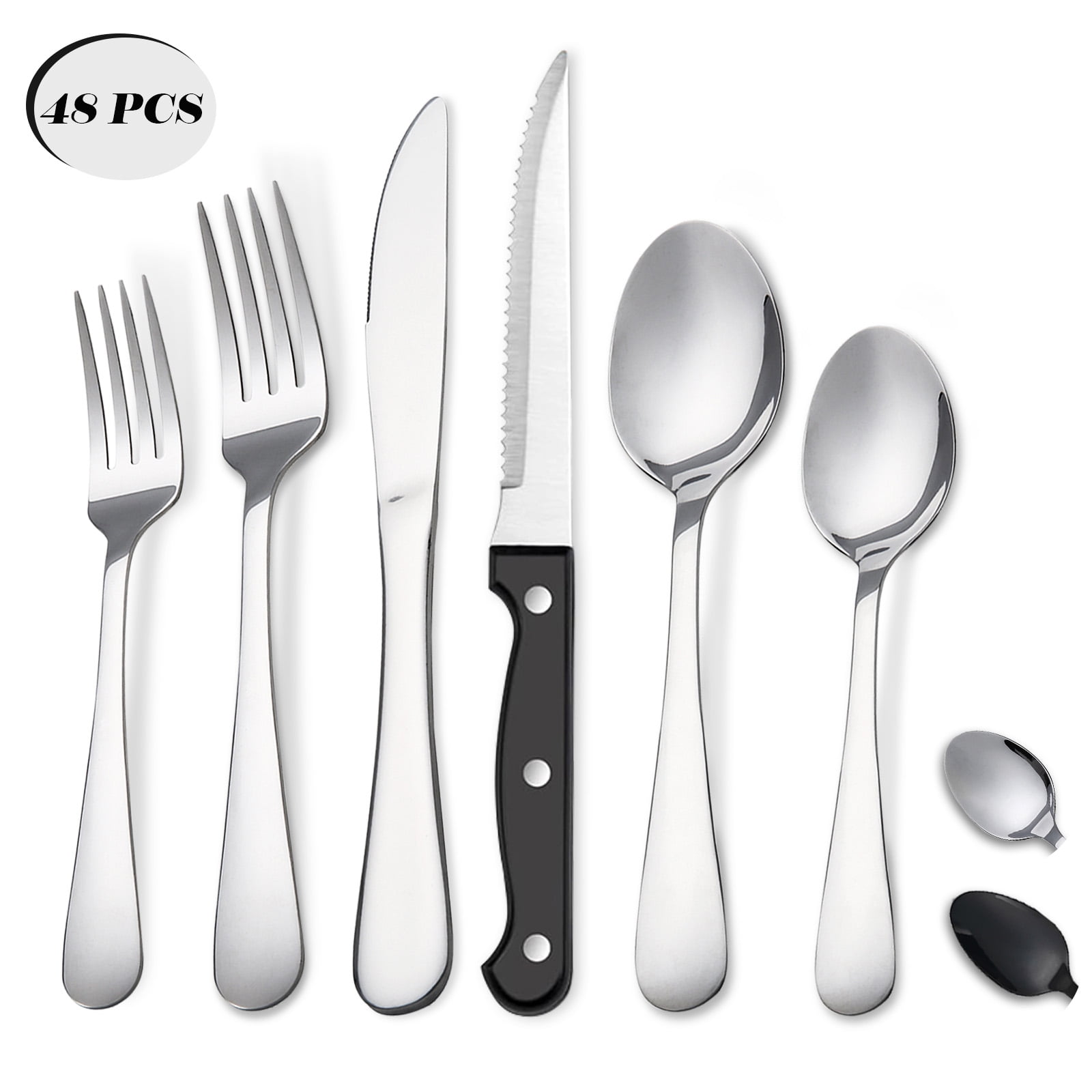Koomade 48-Piece Stainless Steel Flatware Set for 8 with Steak Knives, Mirror Polished, Dishwasher Safe, Ideal for Home, Kitchen, Restaurant, and Hotel Use