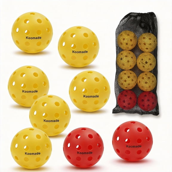 Koomade 8 Pack Pickleball Balls 40 Holes Indoor/Outdoor 6 Pack Yellow+2 Pack Red