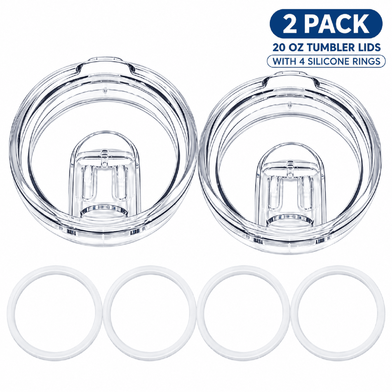 Koomade 2 Pack Tumbler Replacement Lids Including 4 Extra Sealing Rings for 20oz Drinking Tumblers BPA Free
