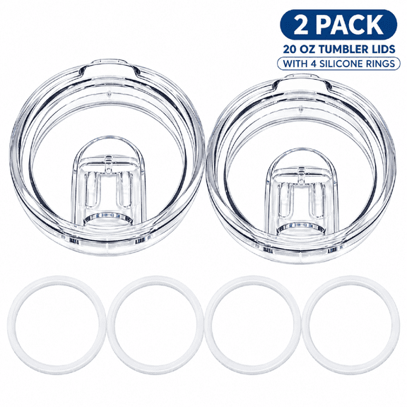 Koomade 2 Pack Tumbler Replacement Lids Including 4 Extra Sealing Rings for 20oz Drinking Tumblers BPA Free