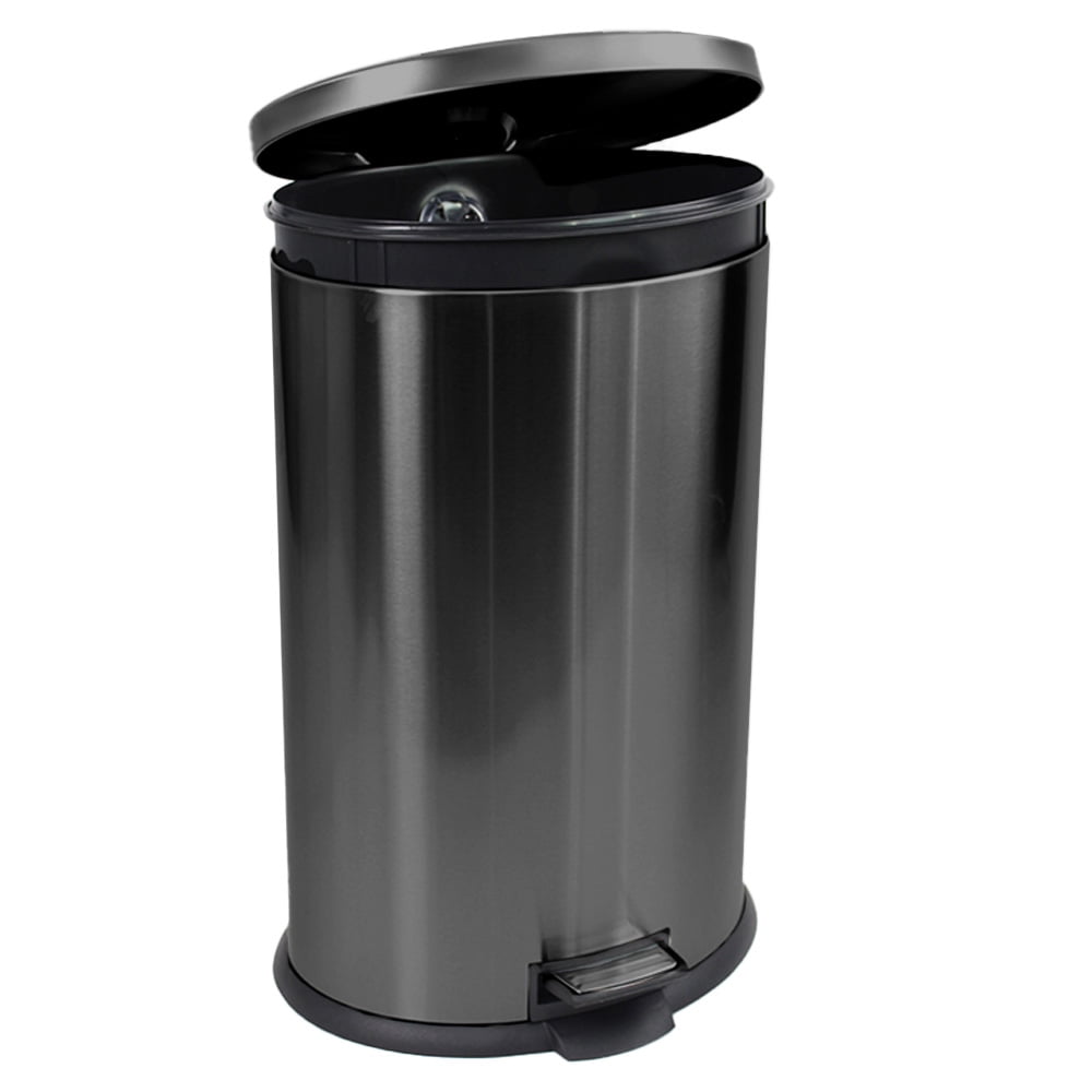 Koomade Stainless Steel Kitchen Trash Can 10.5 Gal, Soft Close Step Garbage Bin with Lid, Black