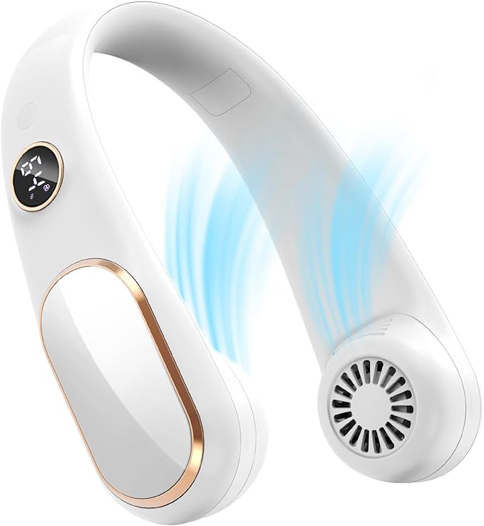 Koonie Neck Fan Rechargeable 5 Speeds, Portable Personal Fan, Hands Free Bladeless Fan, Battery Operated Wearable Fan Adjustable, Screen Design, 4-12 Hours, Cooling Fan For Travel, Outdoor, Indoor
