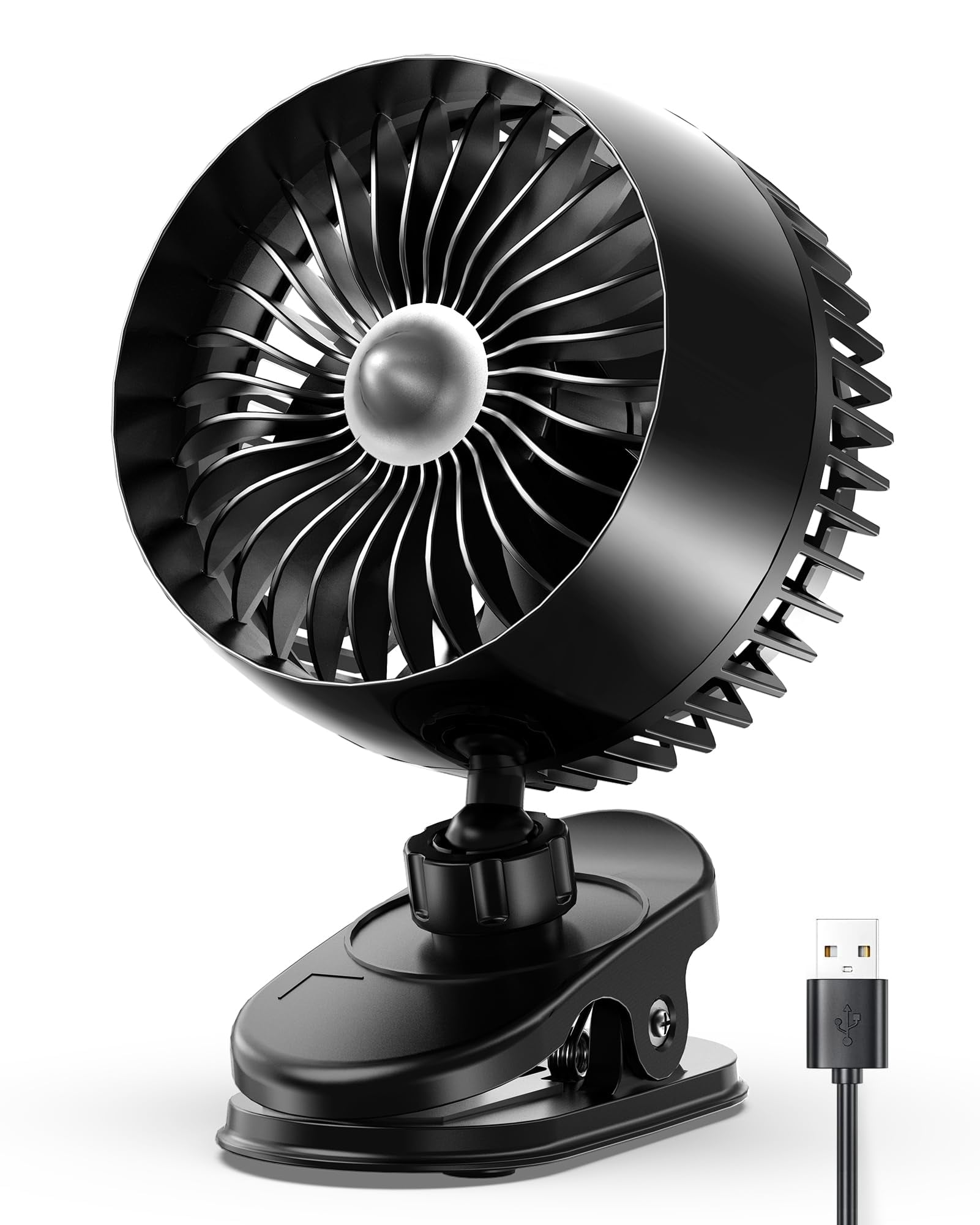 KOONIE 4.8" 3-Speed Ultra Quiet USB-C Clip-On Desktop Fan