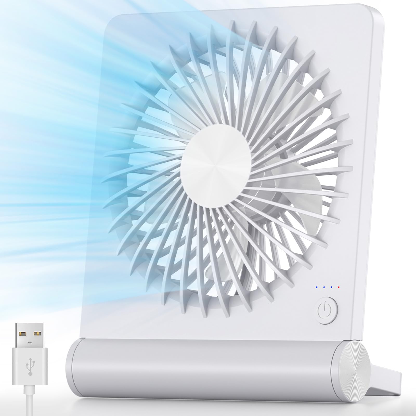 Koonie USB Fan, Strong Wind Ultra Quiet Small Desk Fan 220 Tilt Folding 3 Speeds Adjustable USB-C Corded Powered Personal Fan for Home Office Desktop White