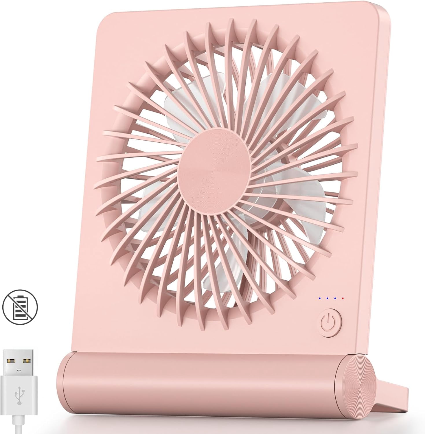 Koonie USB Fan, Strong Wind Ultra Quiet Small Desk Fan 220 Tilt Folding 3 Speeds Adjustable USB-C Powered Personal Fan for Home Office Desktop, Pink, NO BATTERY