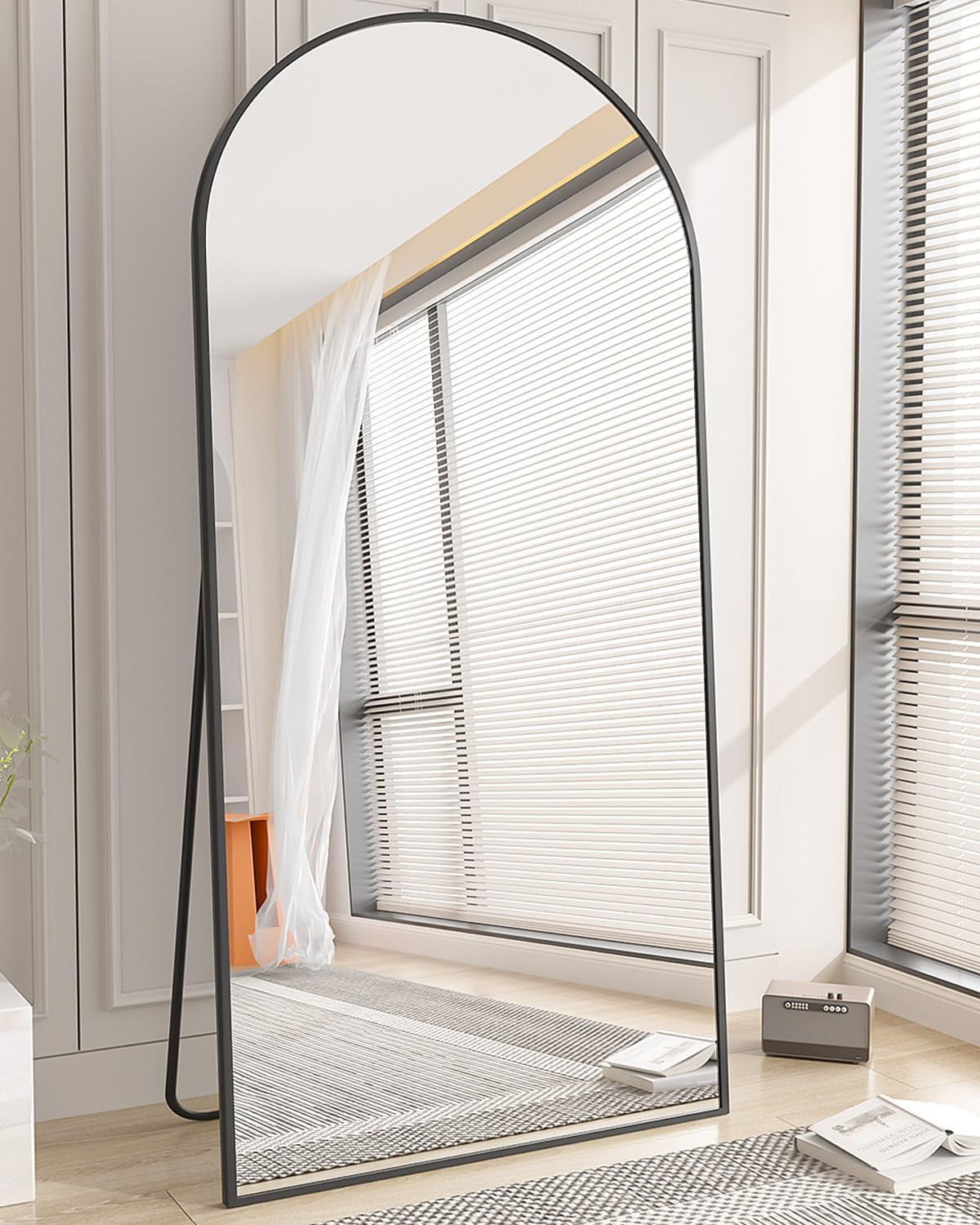 Koonmi 34"x76" Arched Full Length Mirror, Black Large Floor Mirror with Aluminum Alloy Frame