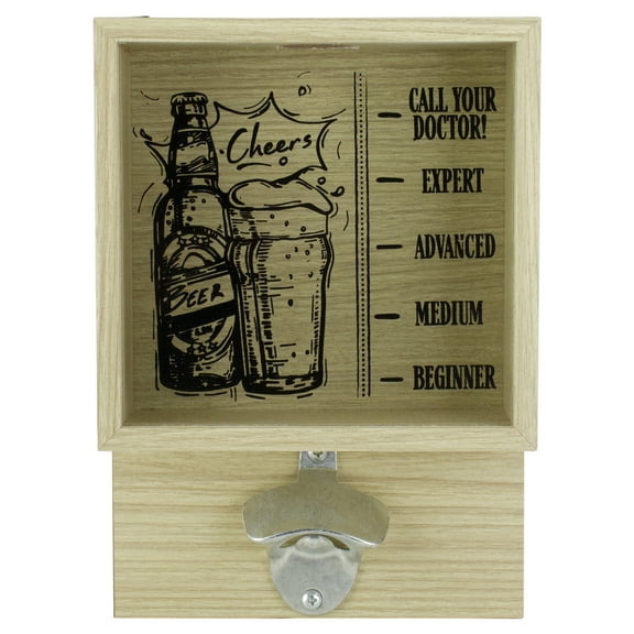 Koopman International 10.25" Wood and Glass 'Cheers' Bottle Opener with Storage Box