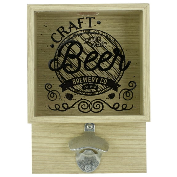 Koopman International 10.25" Wood and Glass 'Craft Beer Brewery Co' Bottle Opener with Storage Box
