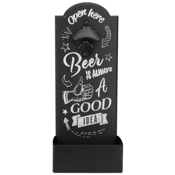 Koopman International 14.5" Black and White 'Beer is Always a Good Idea' Bottle Opener with Storage