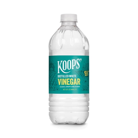 Koops Distilled White Vinegar, 5 Percent Acidity, 32 Fl Oz, Multi-Purpose Household Use