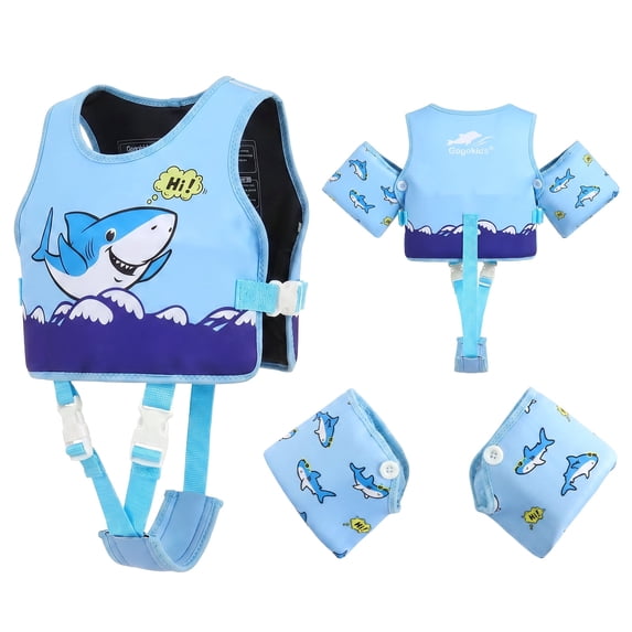 Koorium 3-in-1 Toddler Swim Vest Life Jacket for Kids,Pool Floaties Jacket 33-66lbs, Toddler Anti-Chafe Remove Arm Floats Swim Jacket with Water Wings for Boys Girls Child