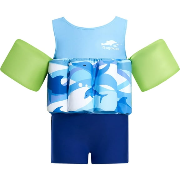 Koorium Toddler Floaties, One Piece Swimsuit with Bulit-in Floatation and Arm Wings for Boys and Girls 20-50 lbs, Kids Swim Vest