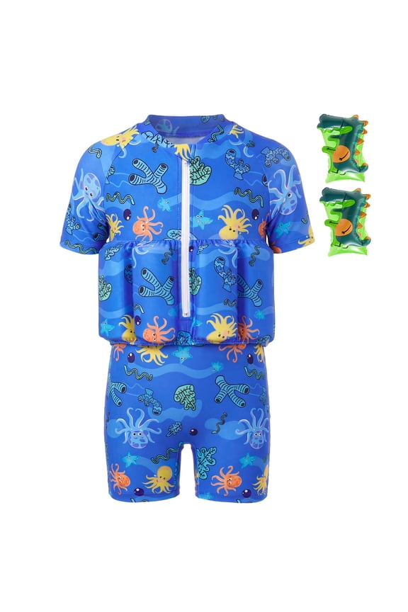 Toddler Swim Trainer Suit with Removable Floats, Baby Boy Girl Adjustable Buoyancy Swimsuit with UPF 50+ for Pool Beach